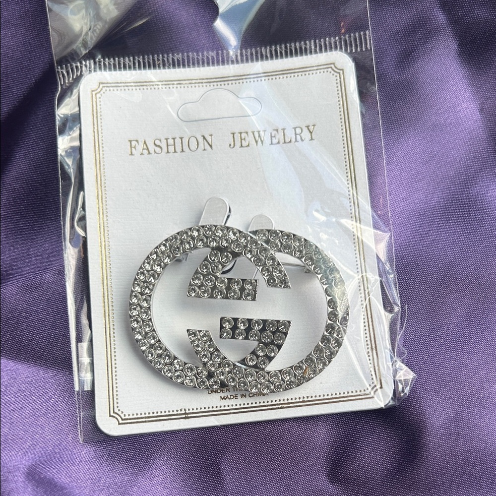Fashion Jewelry Silver Rhinestone Interlocking G Brooch